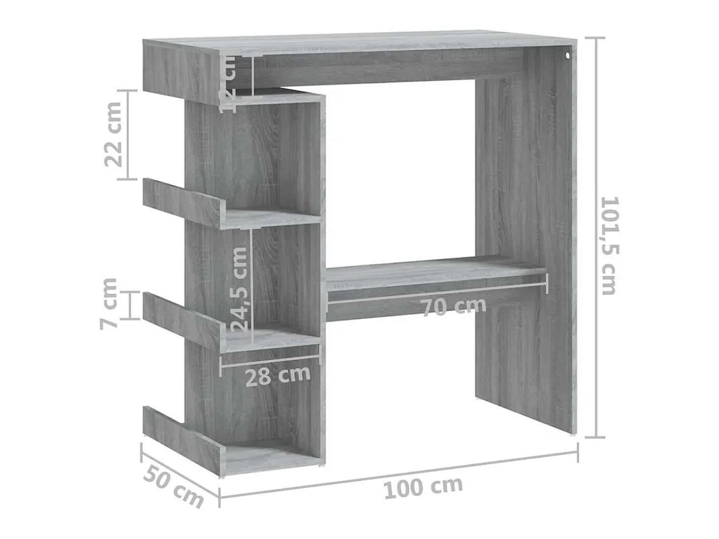 Mesa bar estante almacenaje gris Sonoma 100x50x101,5 cm