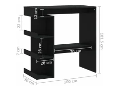 Mesa bar estante almacenaje contrachapada negro 100x50x101,5 cm