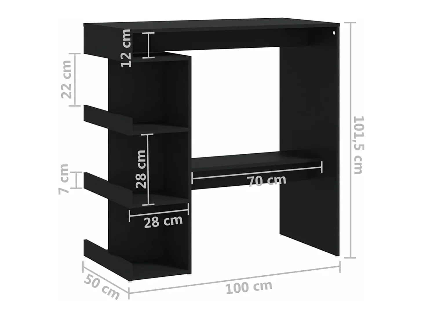 Mesa bar estante almacenaje contrachapada negro 100x50x101,5 cm