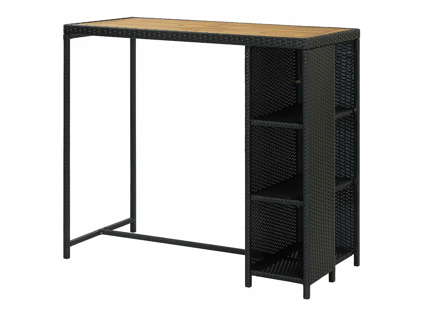 Mesa bar estante almacenaje 120x60x110 cm ratán sintético negro ES904476