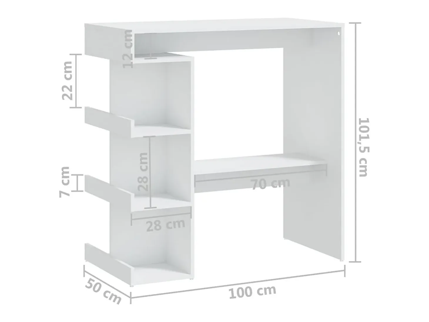 Mesa bar estante almacenaje contrachapada blanco 100x50x101,5cm