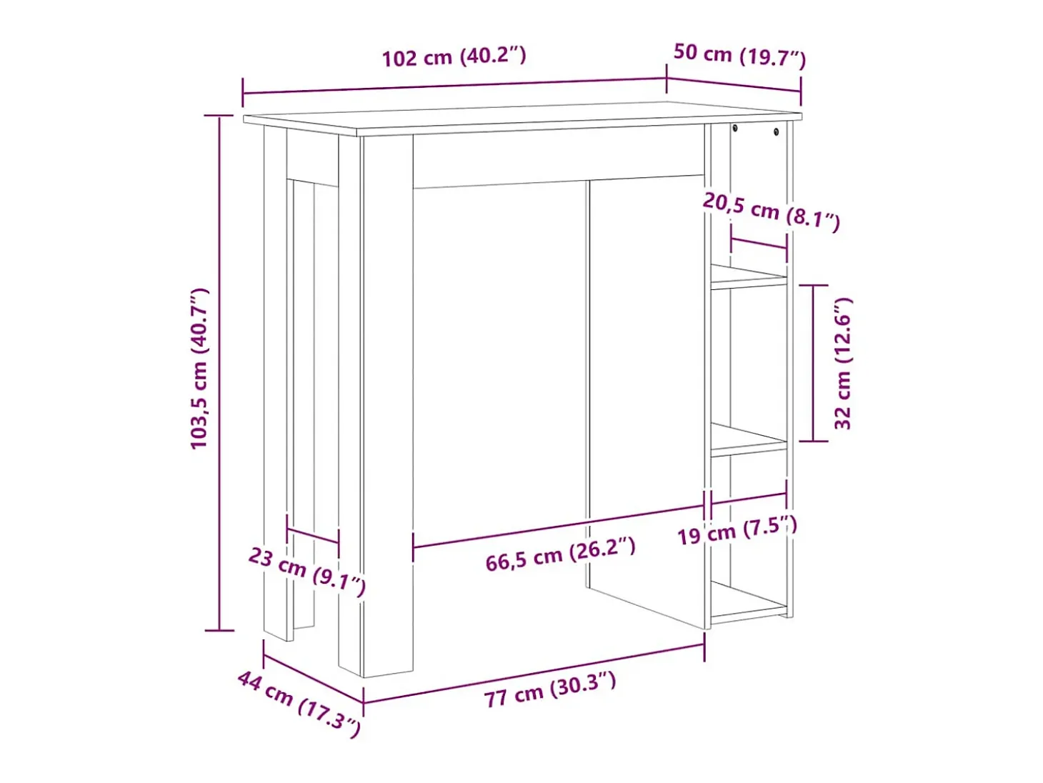 Mesa bar y estante madera ingeniería envejecida 102x50x103,5cm