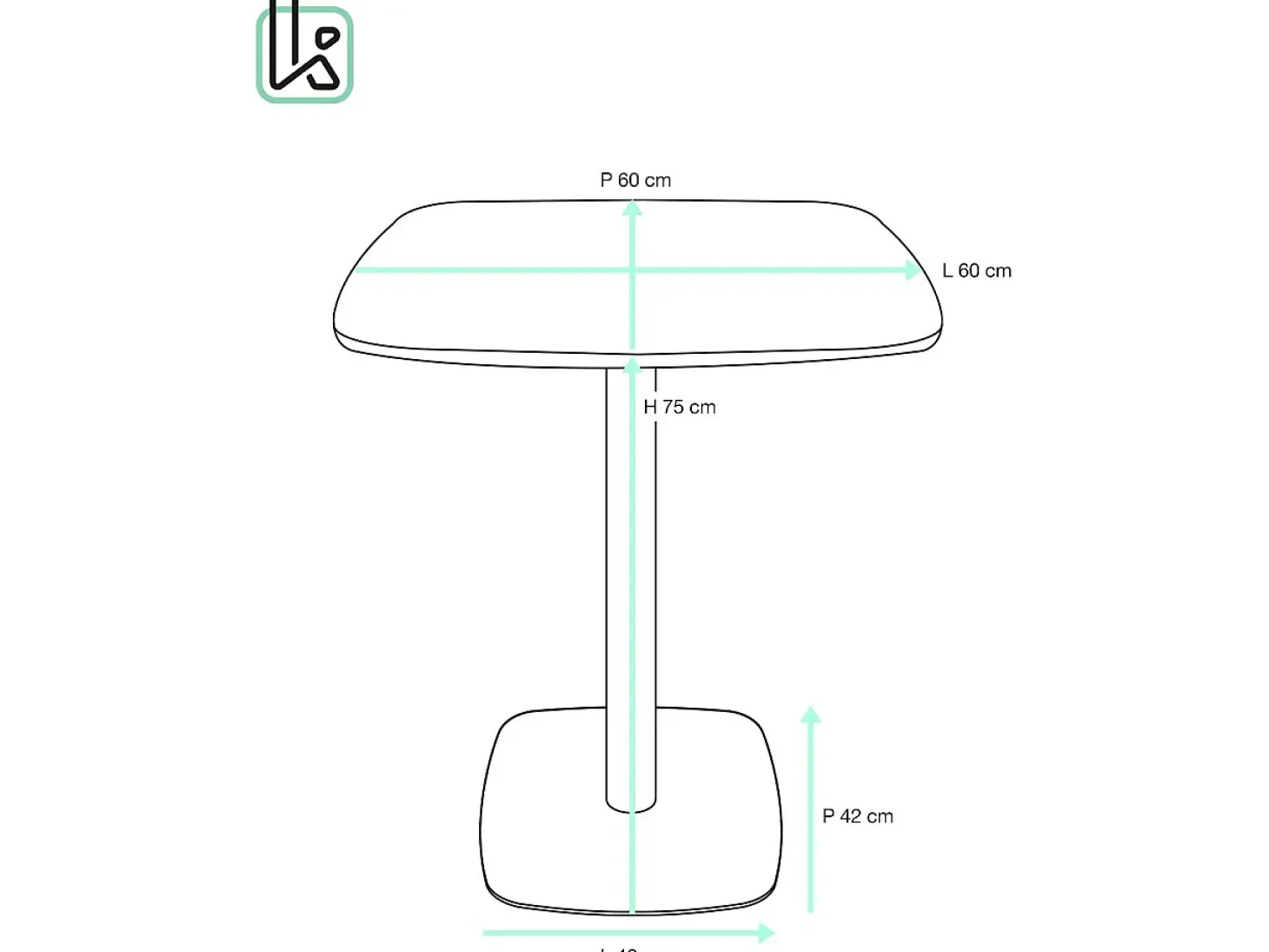 Mesa bistró de cocina, altura 75 cm, tablero de 60x60 cm, para 1-2 personas, base de metal SILA (negro)