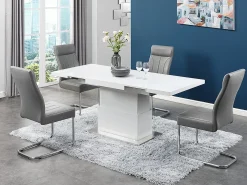Mesa centro 2 en 1: Mesa comedor y mesa centro. 4 a 6 comensales. MDF. Blanco. LAURIA