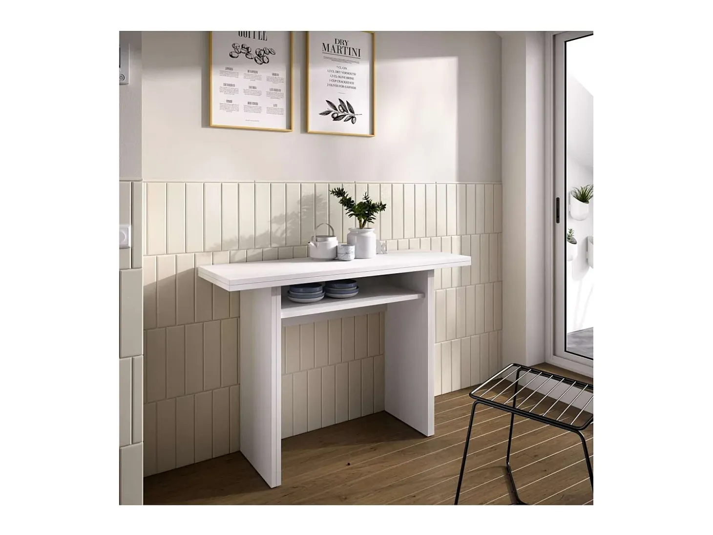 Mesa cocina Rala extensible acabado Blanco 77.3/ 75.4CM(Alto) 110.6 CM(Ancho)33/66CM(Fondo