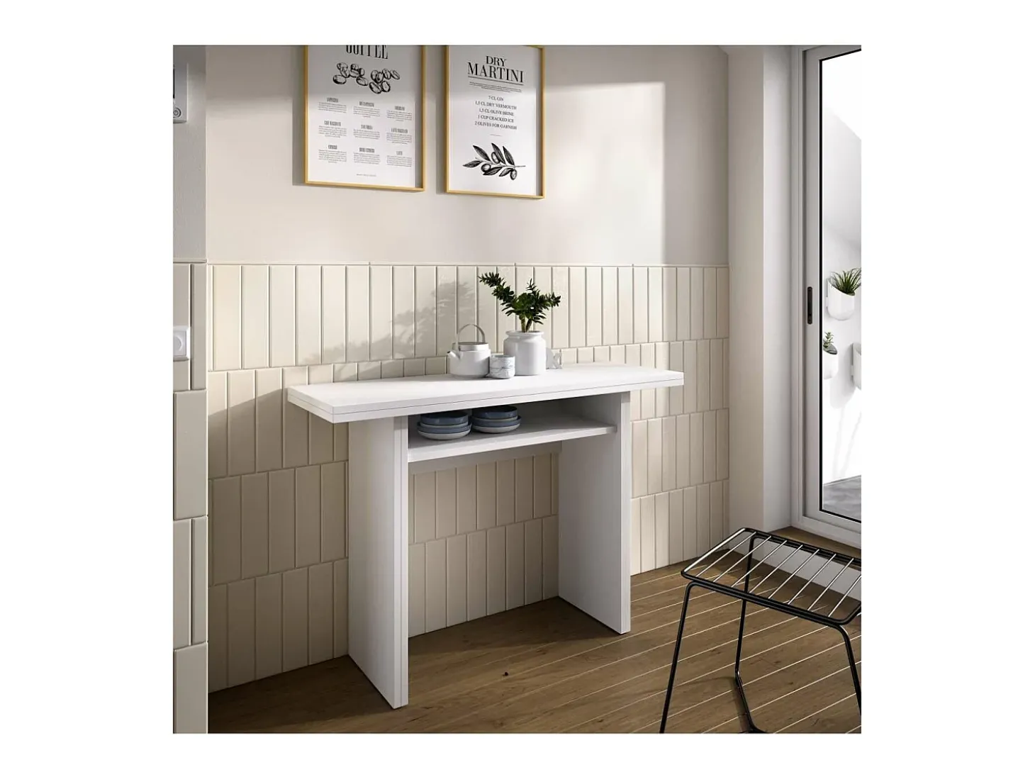 Mesa cocina Rala extensible acabado Blanco 77.3/ 75.4CM(Alto) 110.6 CM(Ancho)33/66CM(Fondo