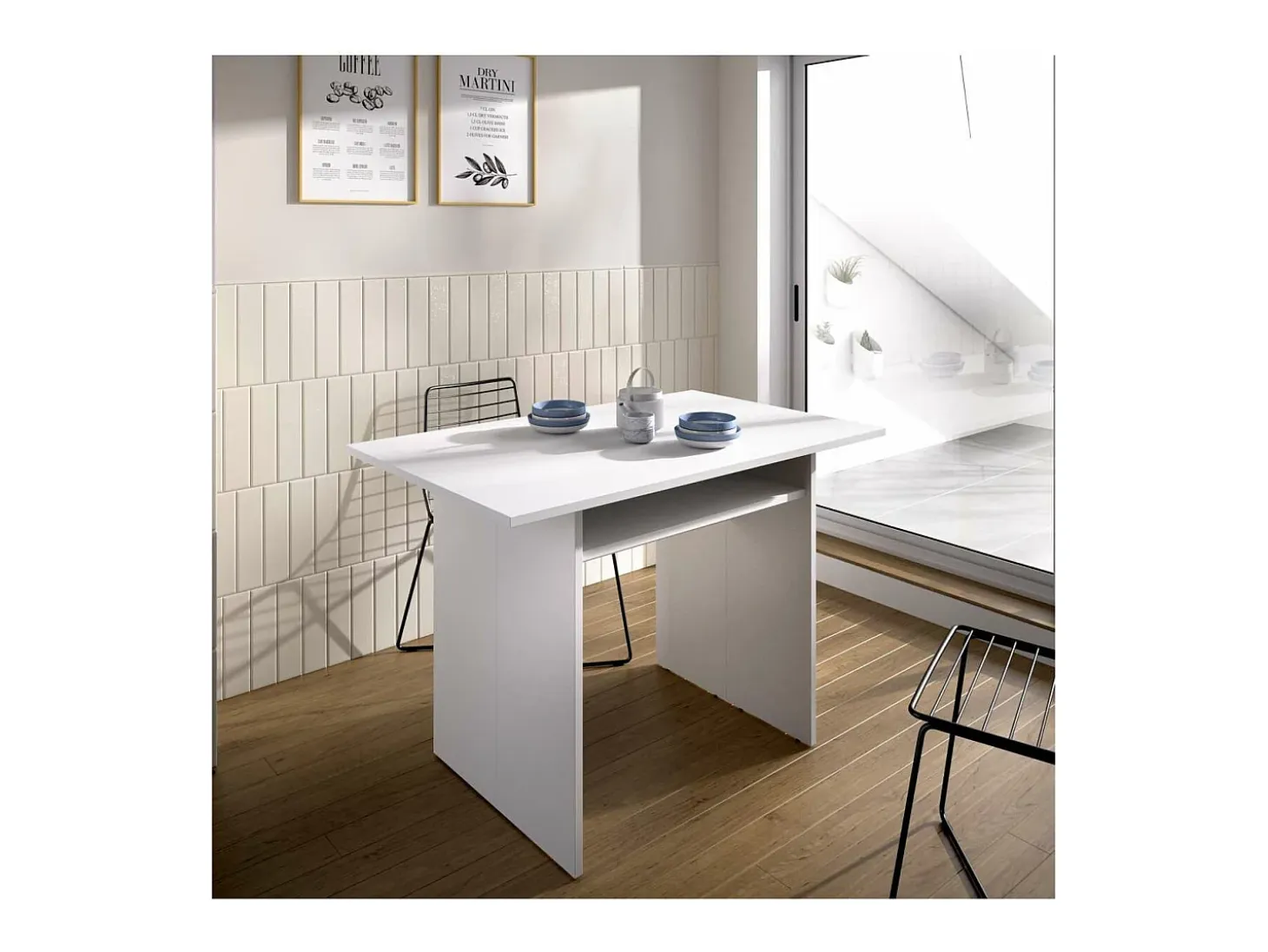 Mesa cocina Rala extensible acabado Blanco 77.3/ 75.4CM(Alto) 110.6 CM(Ancho)33/66CM(Fondo