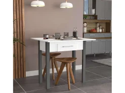 Mesa cocina Sendai con cajón para 2 en blanco y gris melamina 80x75x40 cm