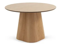 Mesa comedor de madera contrachapado roble con pie central cónico