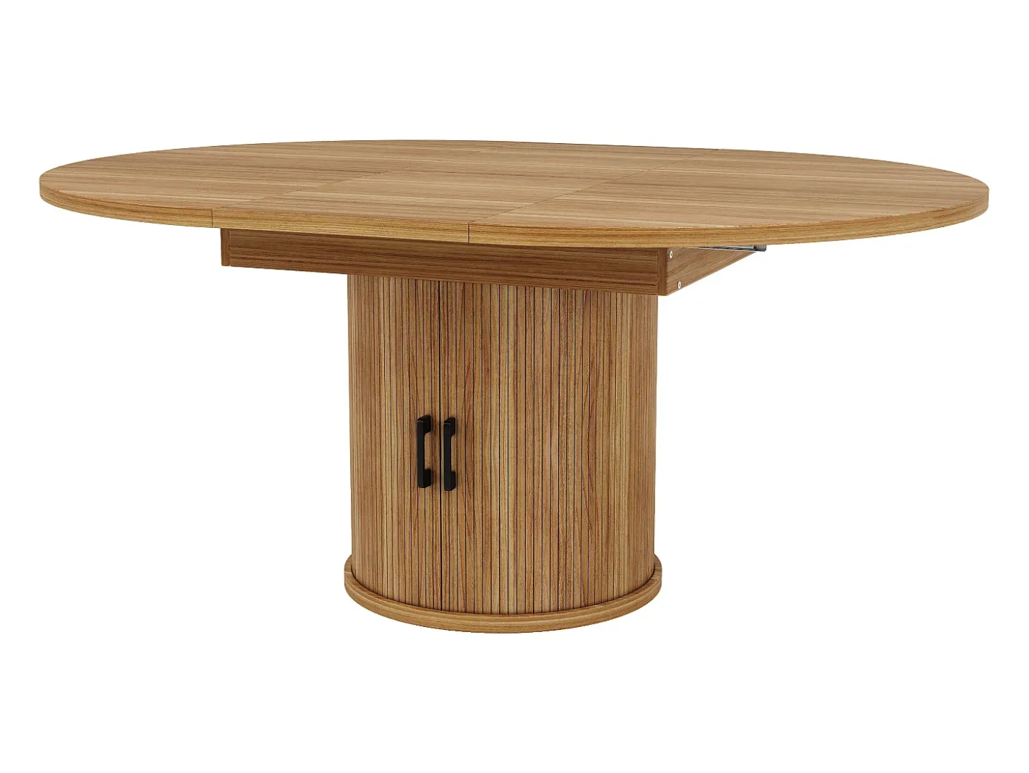 Mesa comedor extensible - MDF - Mesa redonda - 118-158 cm - 6 personas - 1 puerta - 2 estantes - natural