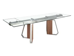 Mesa comedor extensible rectangular cristal templado, nogal y acero cromado 1159 ANGEL CERDA