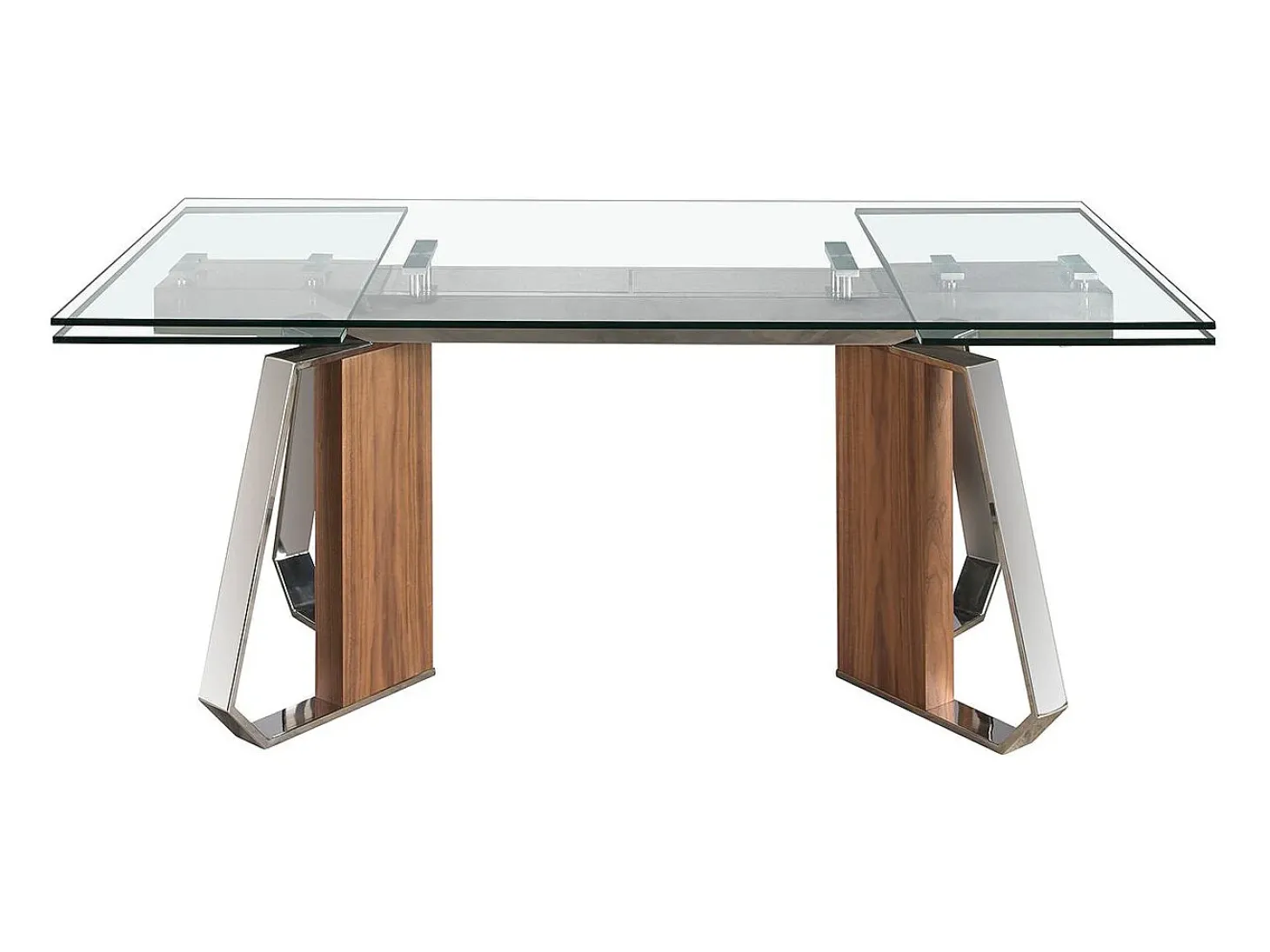 Mesa comedor extensible rectangular cristal templado, nogal y acero cromado 1159 ANGEL CERDA