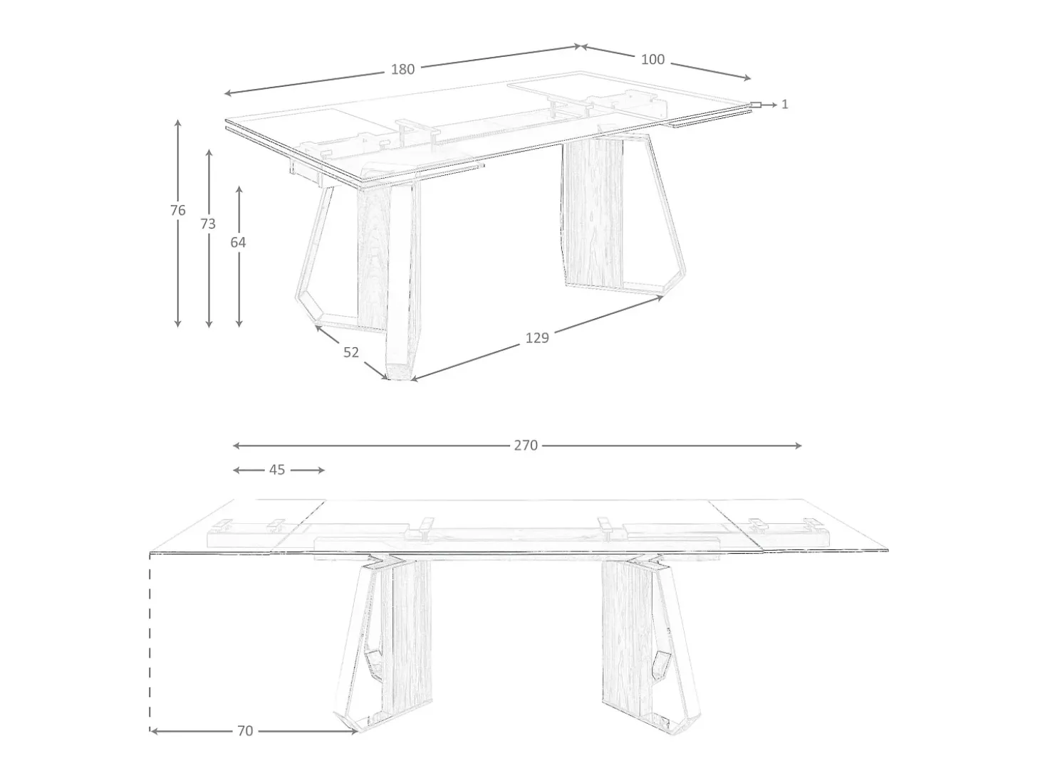 Mesa comedor extensible rectangular cristal templado, nogal y acero cromado 1159 ANGEL CERDA