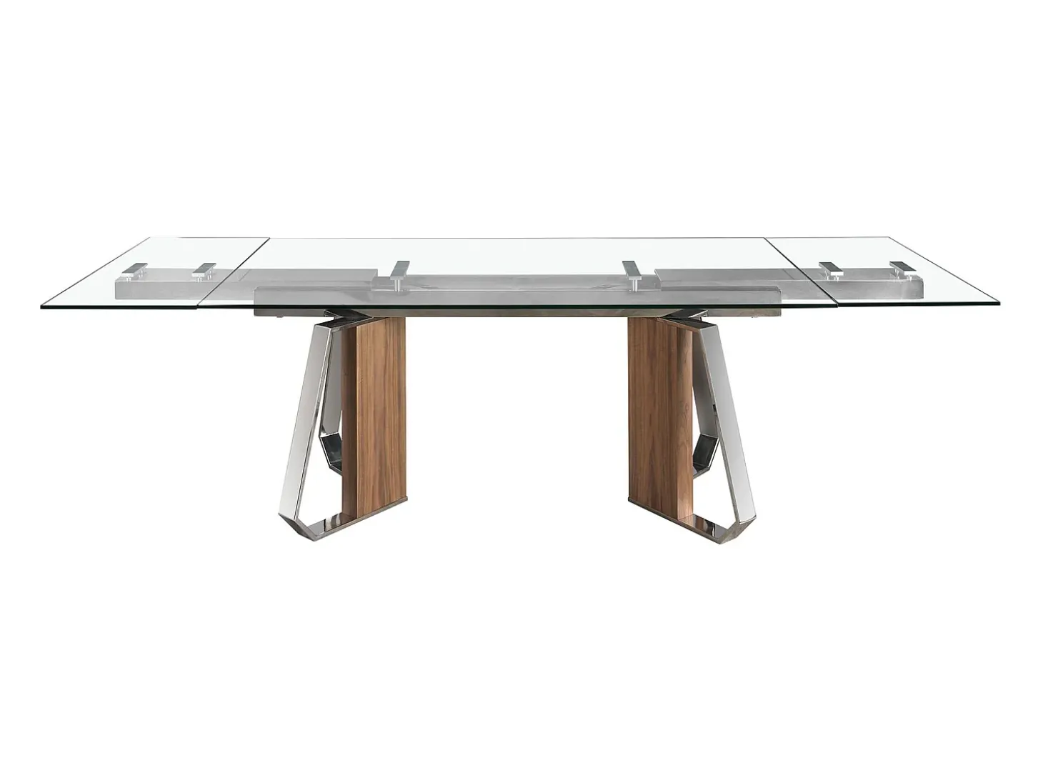 Mesa comedor extensible rectangular cristal templado, nogal y acero cromado 1159 ANGEL CERDA