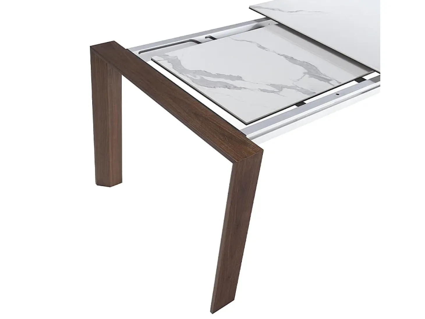 Mesa comedor extensible rectangular mármol porcelánico y nogal 1095 ANGEL CERDA