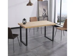 Mesa comedor Iris fija roble nordish/negro, diseño industrial, 140x80x76.5 cm
