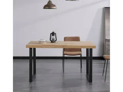 Mesa comedor Iris fija roble nordish/negro, diseño industrial, 140x80x76.5 cm
