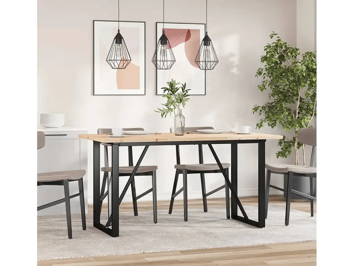 Mesa comedor marco O madera maciza pino y hierro 160x80x75,5 cm ES142670