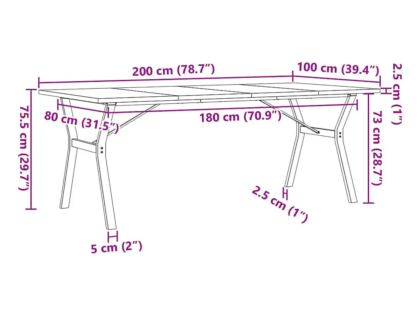 Mesa comedor marco Y madera maciza pino y hierro 200x100x75,5cm