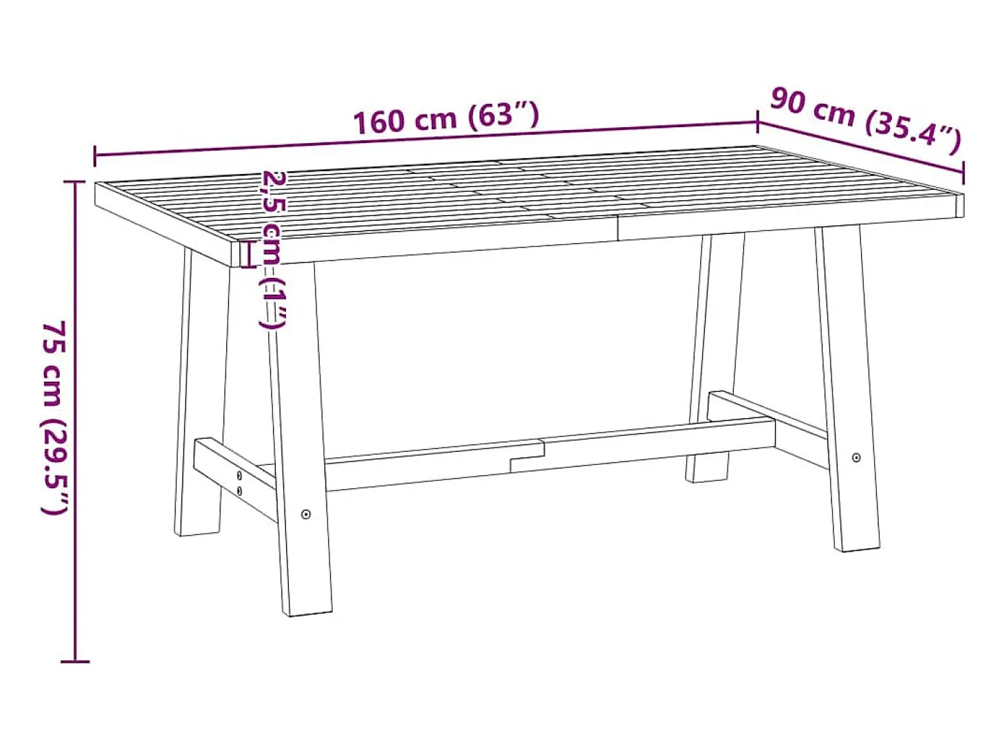 Mesa comedor NOAIN patas forma A madera maciza pino 160x90x75cm