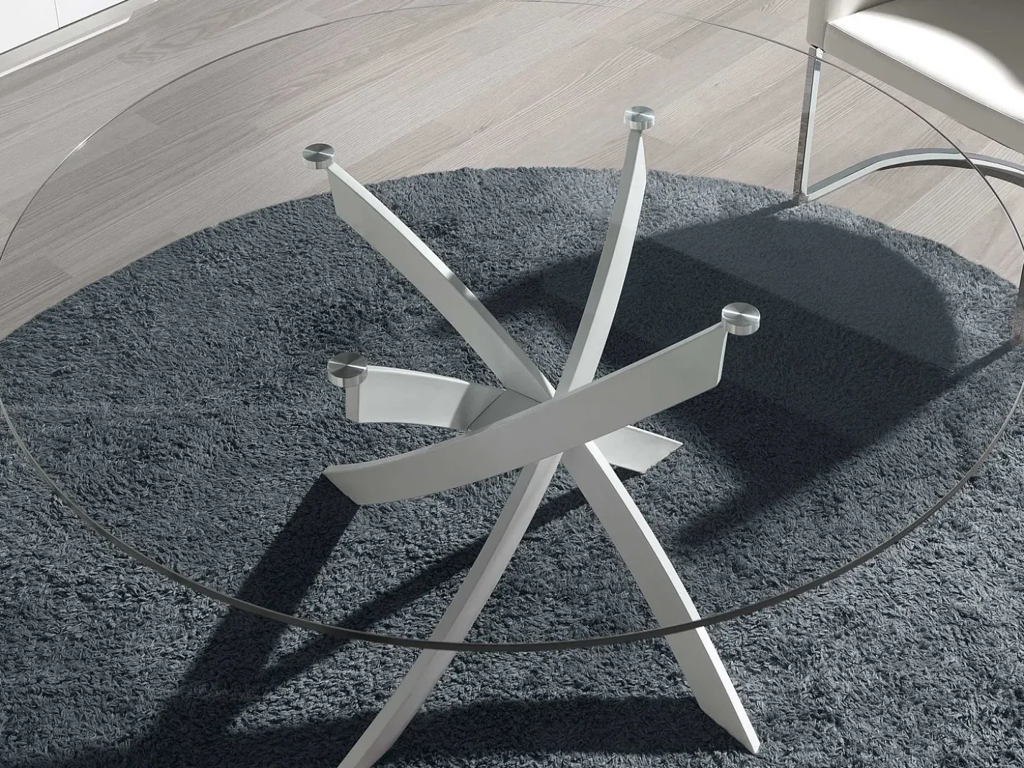 Mesa comedor redonda cristal templado y acero blanco 1138-Ø110 ANGEL CERDA