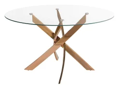 Mesa comedor redonda cristal templado y acero rosa 1169-Ø130 ANGEL CERDA