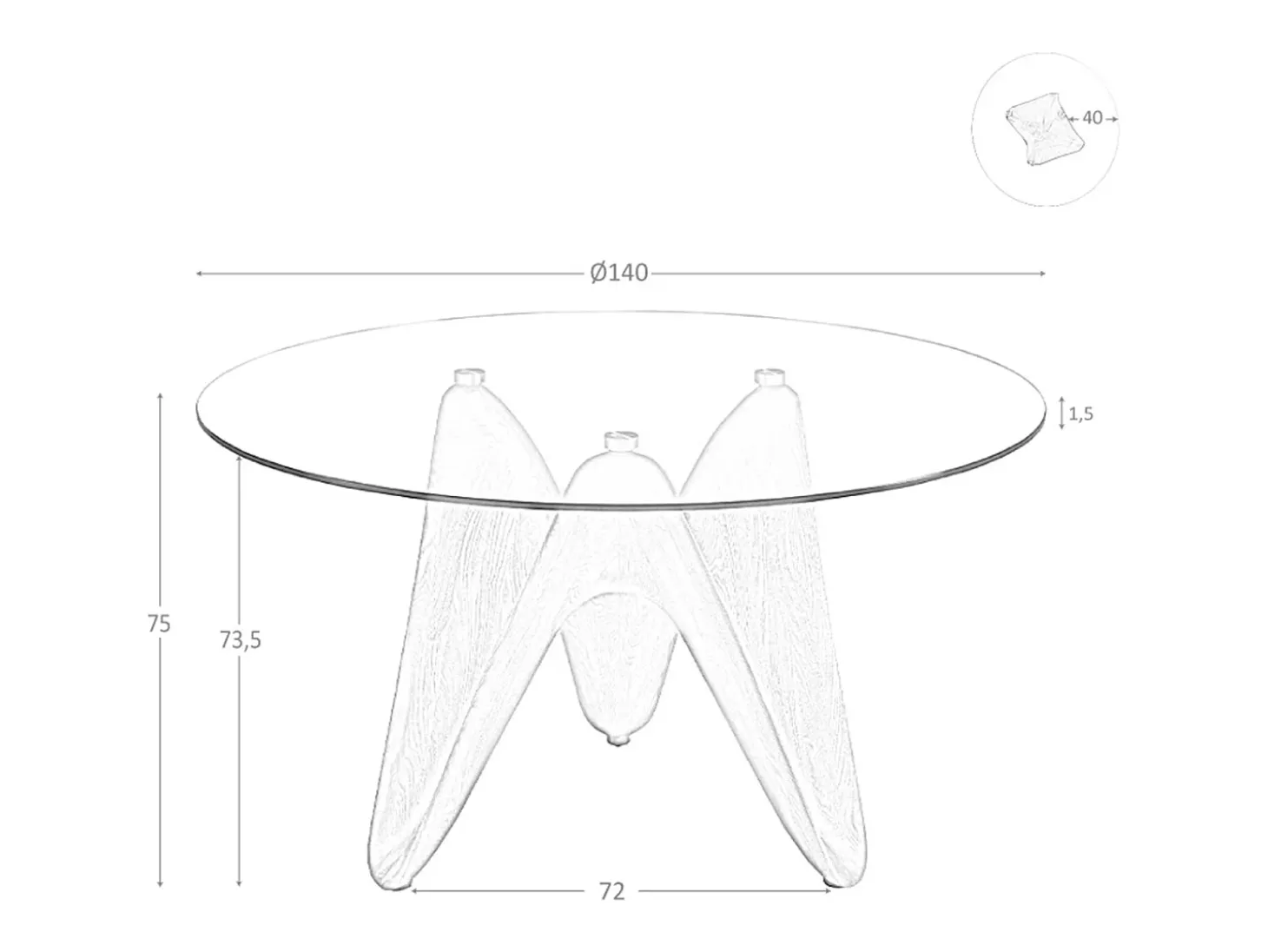 Mesa comedor redonda cristal templado y nogal 1126-Ø140 ANGEL CERDA