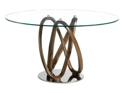 Mesa comedor redonda cristal templado y nogal 1021-Ø130 ANGEL CERDA