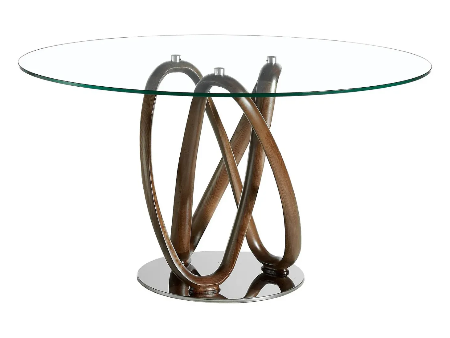 Mesa comedor redonda cristal templado y nogal 1021-Ø130 ANGEL CERDA