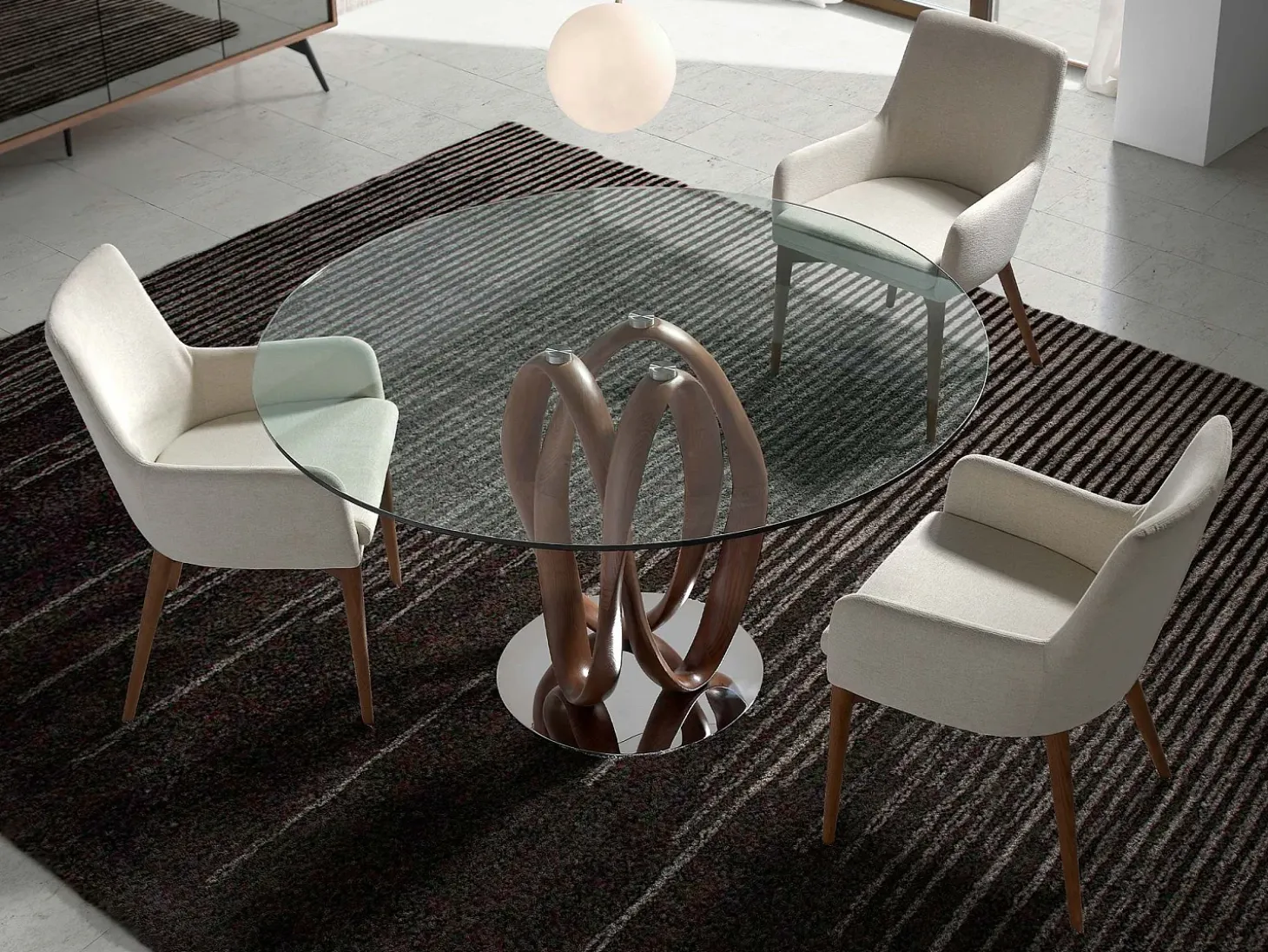 Mesa comedor redonda cristal templado y nogal 1021-Ø130 ANGEL CERDA