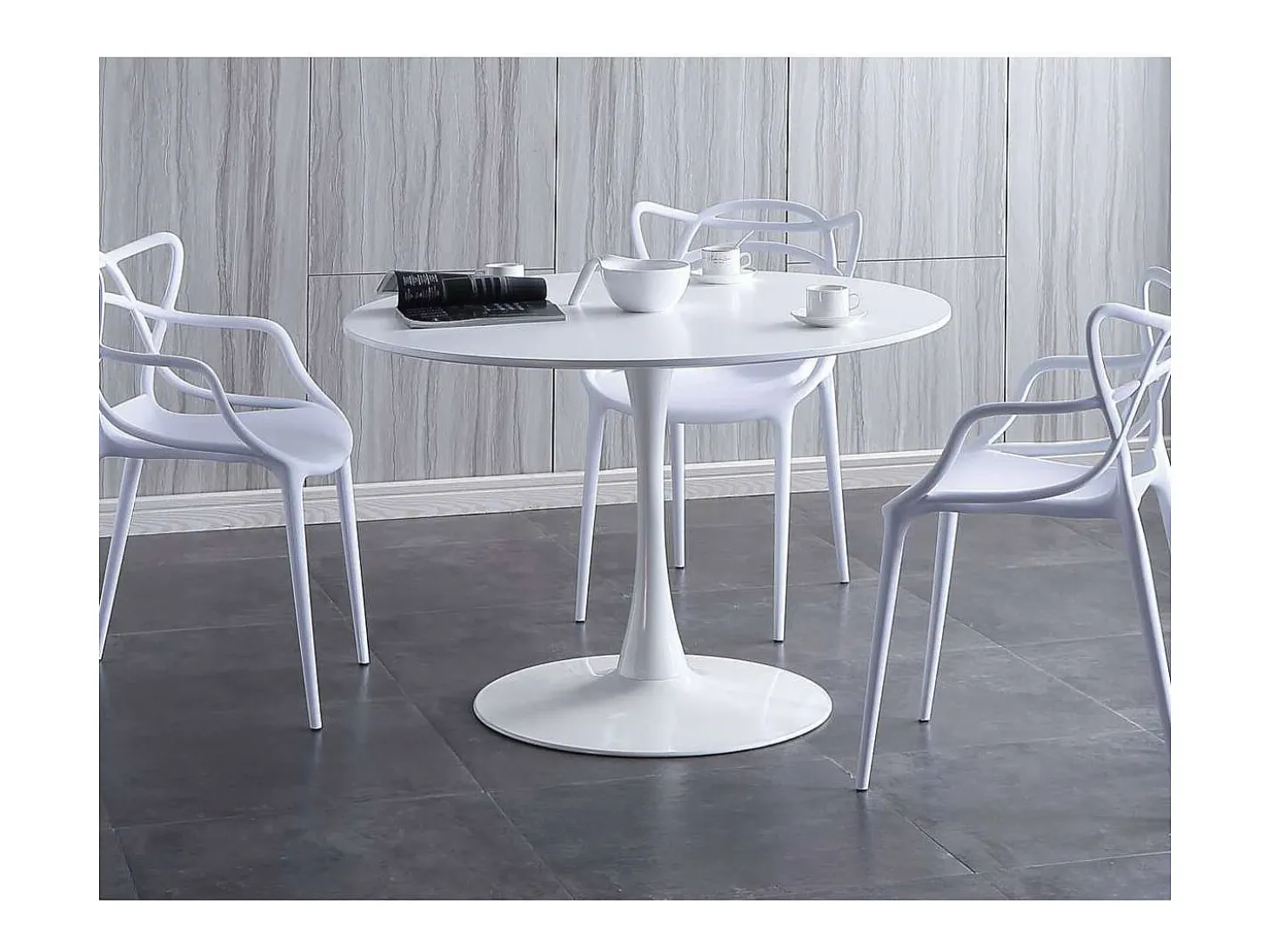 Mesa comedor redonda Gina acabado lacado blanco, 75 cm(alto)110 cm(ancho)