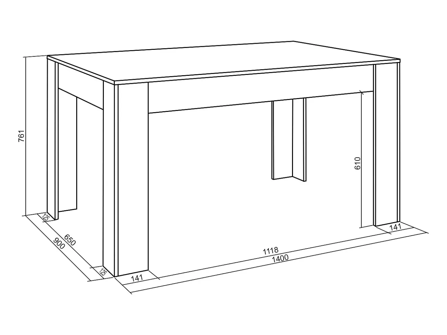 Mesa Comedor, 140x90x76cm, Para 6 comensales, Muebles Comedor, Negro
