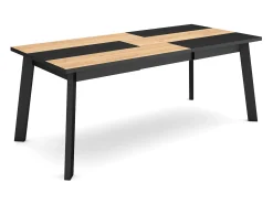 Mesa Comedor, 194x90x75cm, Para 10 Comensales, Patas de madera, Roble y negro