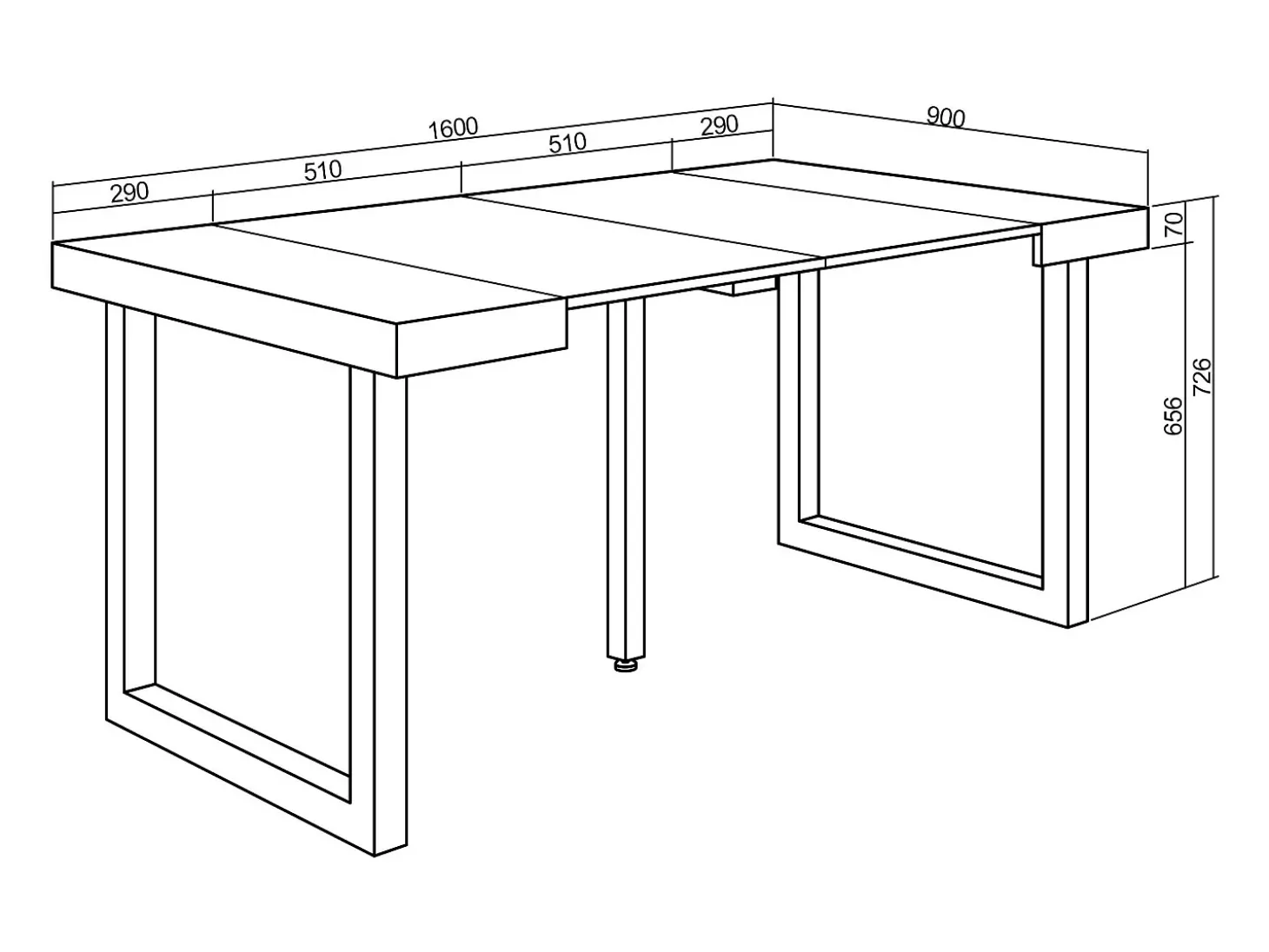 Mesa Consola extensible, 160x90x73cm, Para 8 comensales, Patas madera maciza, Negro