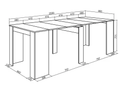 Mesa Consola extensible, 222x90x77cm, Para 10 comensales, Comedor y cocina, Blanco