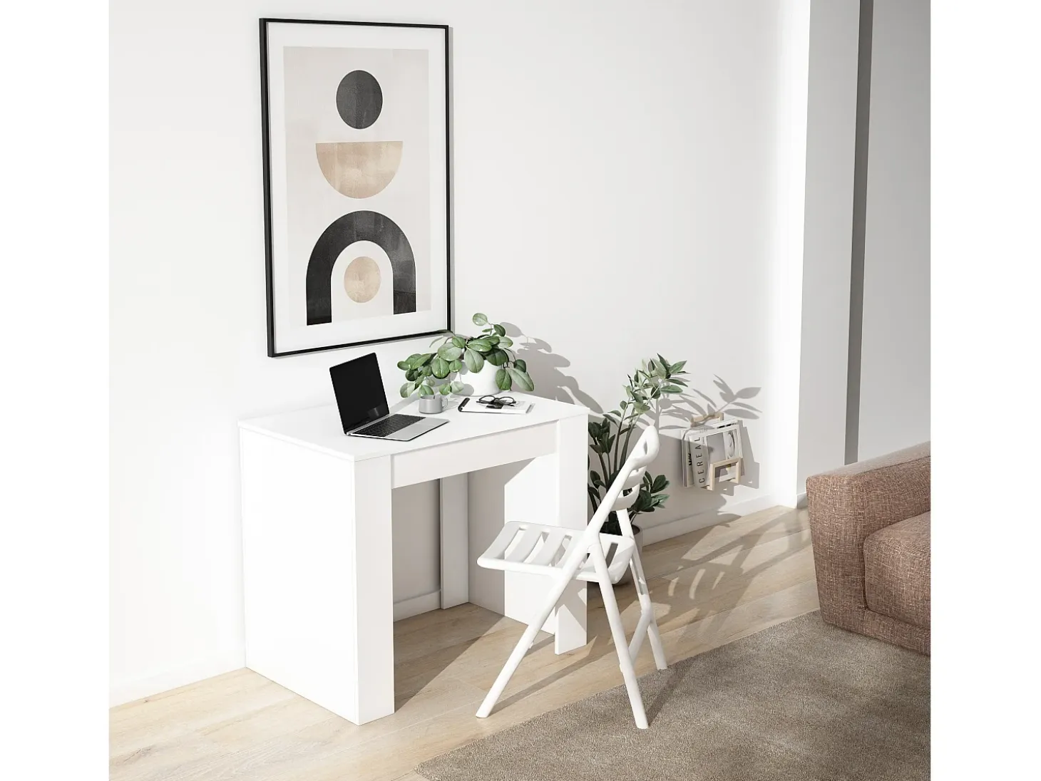 Mesa Consola extensible, 222x90x77cm, Para 10 comensales, Comedor y cocina, Blanco