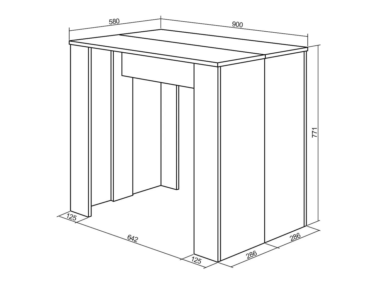 Mesa Consola extensible, 222x90x77cm, Para 10 comensales, Comedor y cocina, Blanco