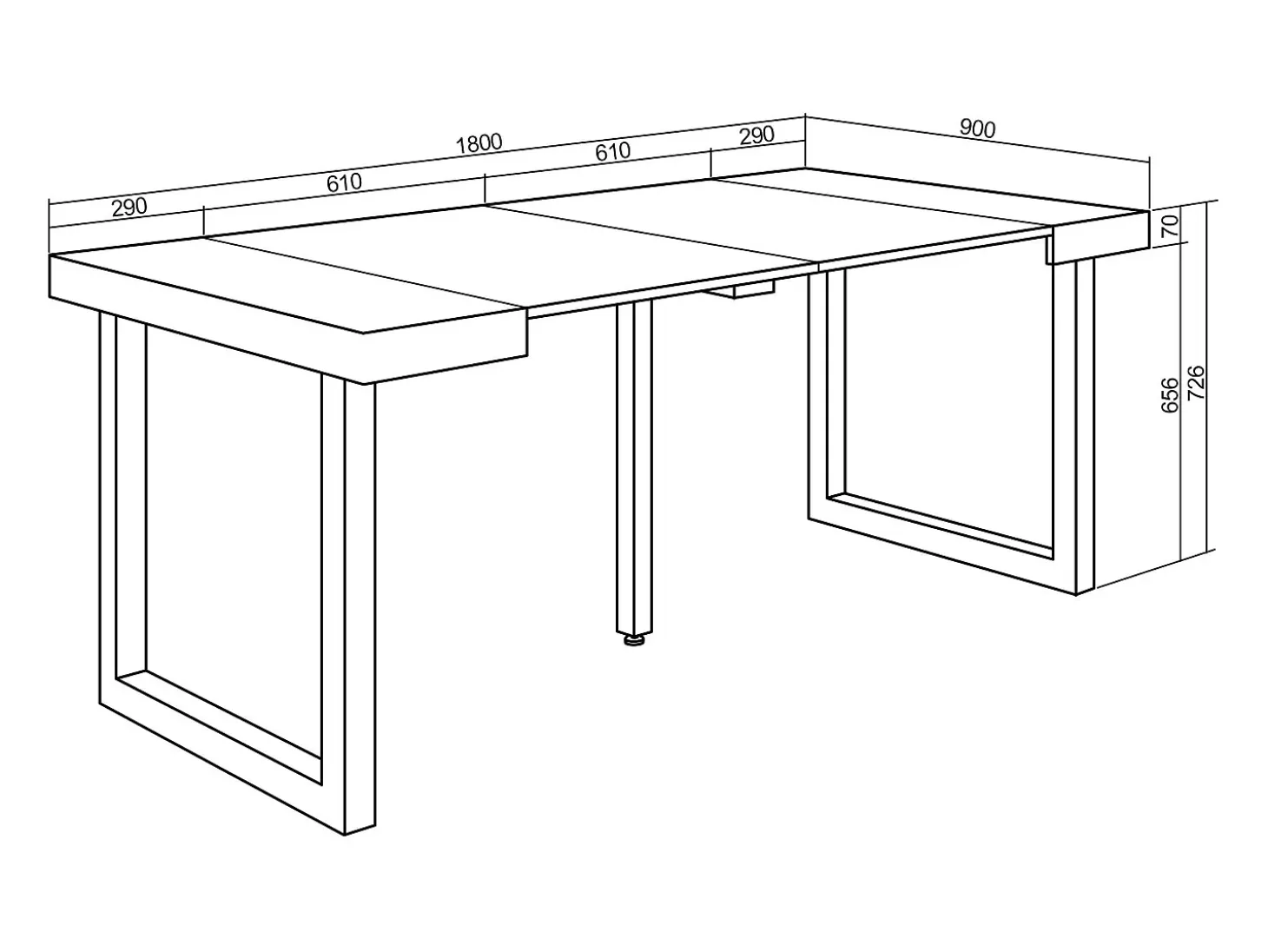 Mesa Consola extensible, 180x90x73cm, Para 8 comensales, Patas madera maciza, Blanco