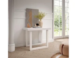 Mesa Consola extensible, 180x90x73cm, Para 8 comensales, Patas madera maciza, Blanco