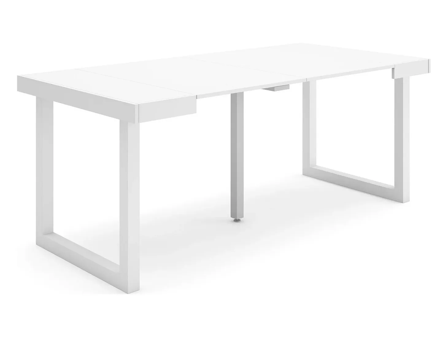 Mesa Consola extensible, 180x90x73cm, Para 8 comensales, Patas madera maciza, Blanco