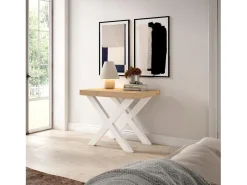 Mesa Consola extensible, 140x90x73cm, Para 6 comensales, Patas madera maciza, Roble