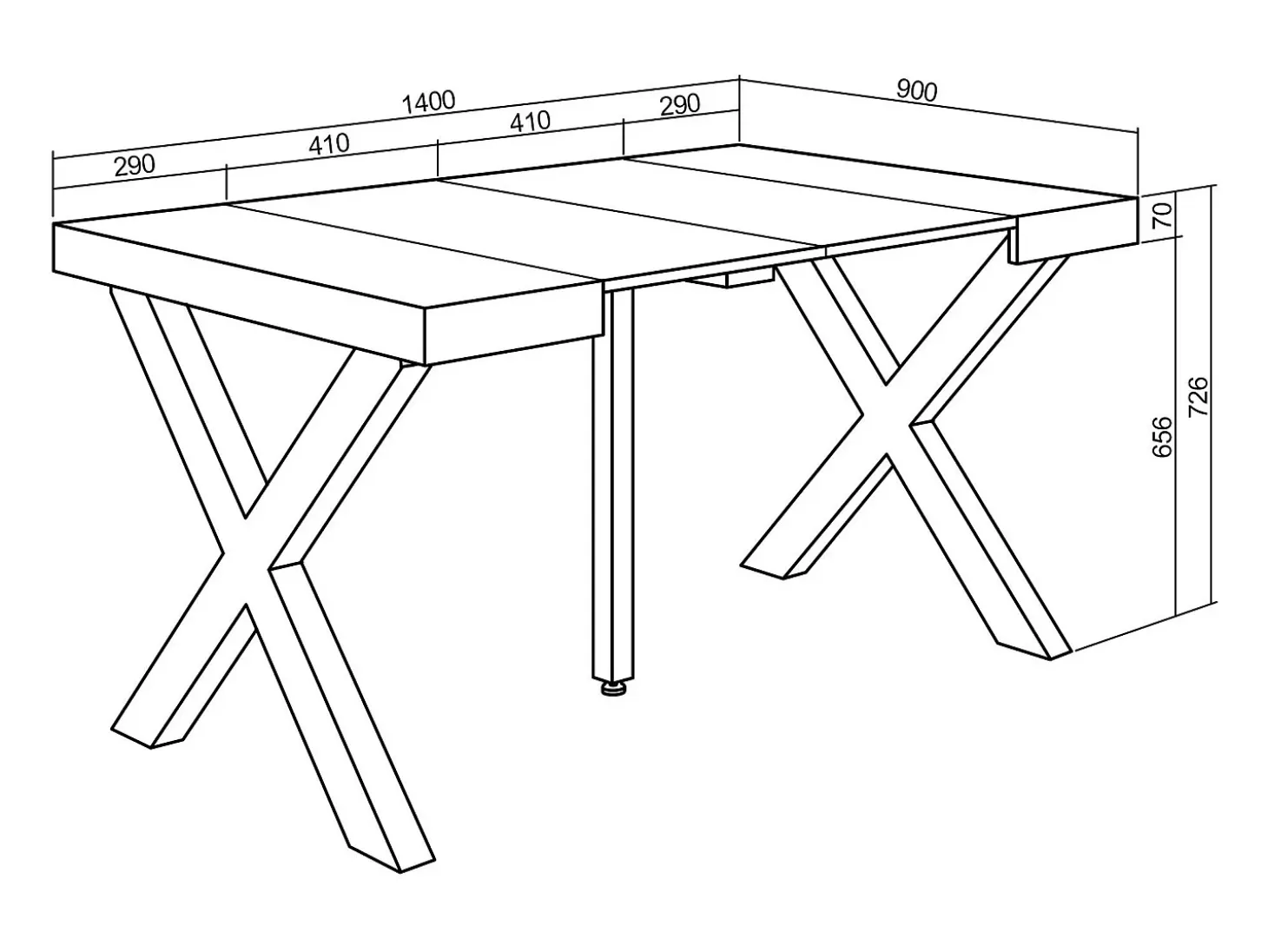 Mesa Consola extensible, 140x90x73cm, Para 6 comensales, Patas madera maciza, Negro