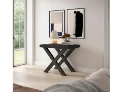 Mesa Consola extensible, 180x90x73cm, Para 8 comensales, Patas madera maciza, Negro