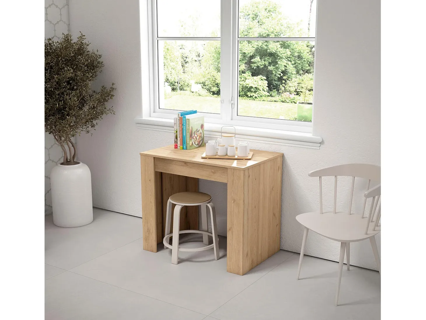 Mesa Consola extensible, 262x90x77cm, Para 12 comensales, Comedor y cocina, Roble