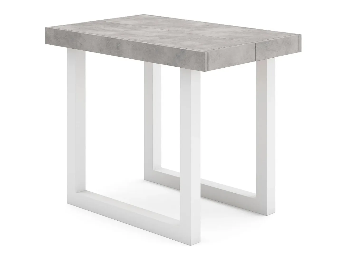 Mesa Consola extensible, 160x90x73cm, Para 8 comensales, Patas madera maciza, Blanco y Cemento