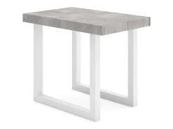 Mesa Consola extensible, 180x90x73cm, Para 8 comensales, Patas madera maciza, Blanco y Cemento