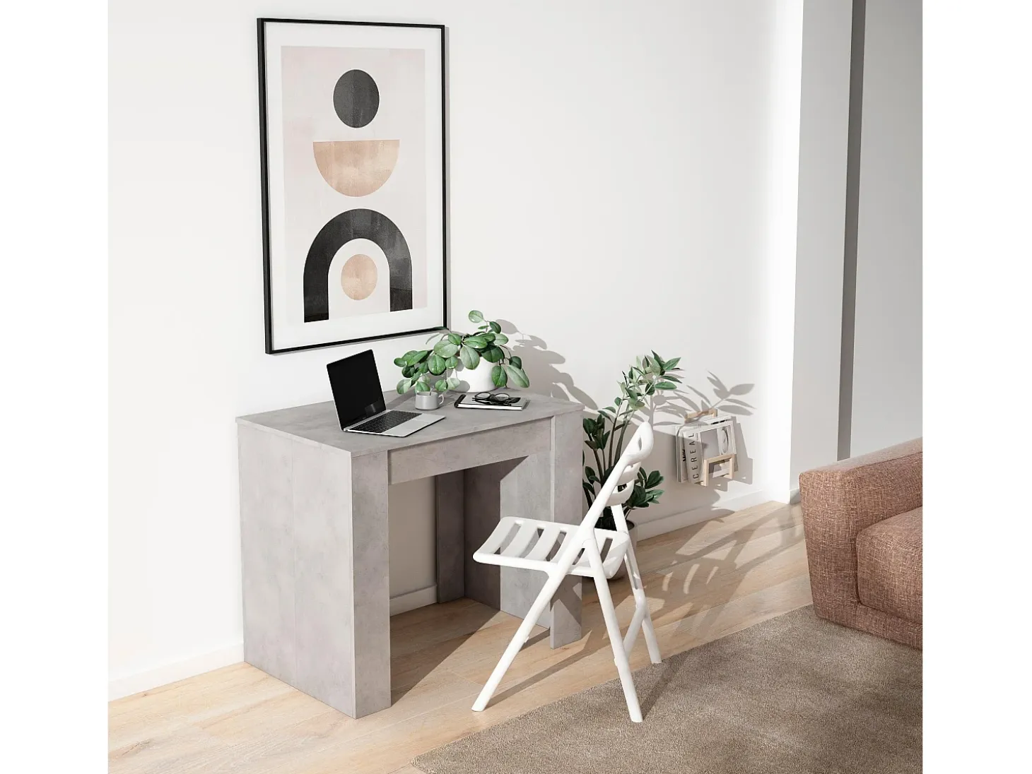 Mesa Consola extensible, 160x90x77cm, Para 8 comensales, Comedor y cocina, Cemento