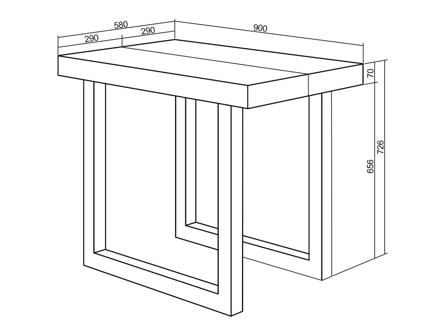 Mesa Consola extensible, 160x90x73cm, Para 8 comensales, Patas madera maciza, Blanco
