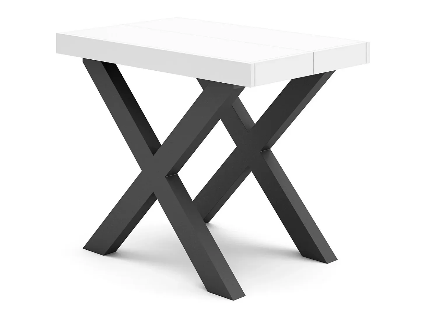 Mesa Consola extensible, 160x90x73cm, Para 8 comensales, Patas madera maciza, Blanco