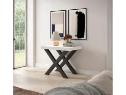 Mesa Consola extensible, 160x90x73cm, Para 8 comensales, Patas madera maciza, Blanco
